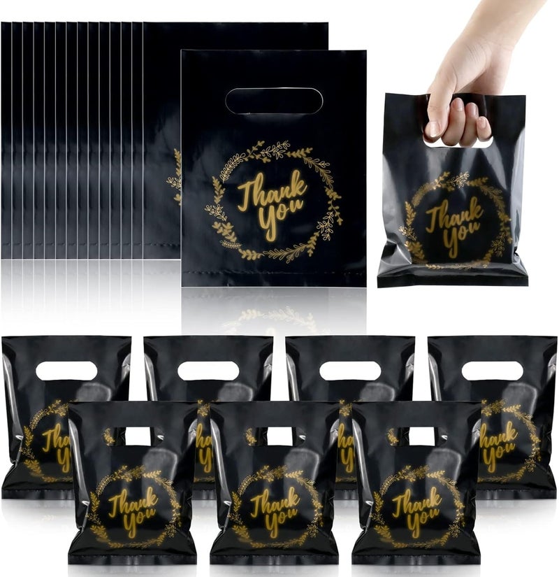 BadenBach 200 Pack Small Thank You Bags, 8" x 6", Black Plastic Shopping Bag Bulk Cute Retail Thank You Gift Bags Goodie Bag for Small Business Boutique Wedding Birthday Baby Shower Festival - Image 1